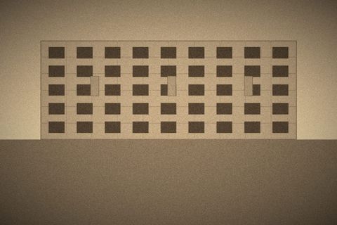 Пятиэтажный панельный дом первого поколения, вид со двора
